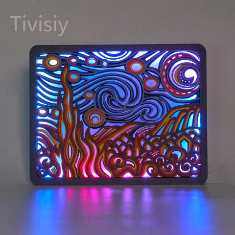 Starry sky Wood Carving Light with APP Control and Remote Control